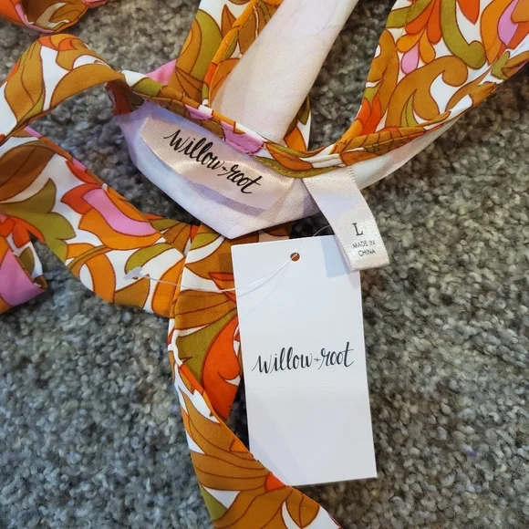 NWT Willow Root Floral Orange Midi Cutout Dress Size Large 9/10 - Picture 6 of 16